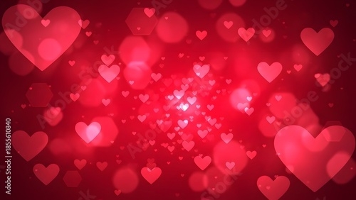 Valentines day celebration with red hearts and bokeh lights on dark background
