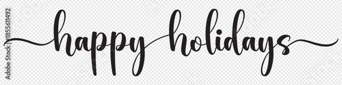 Calligraphic happy holidays in ballpoint pen style isolated on white background. Rounded happy holidays sign in script text in lower caps. The word autumn written in ballpoint style.