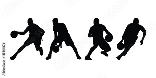 Basketball Player Silhouette Set. Basketball Athlete Silhouette Collection Isolated on White
