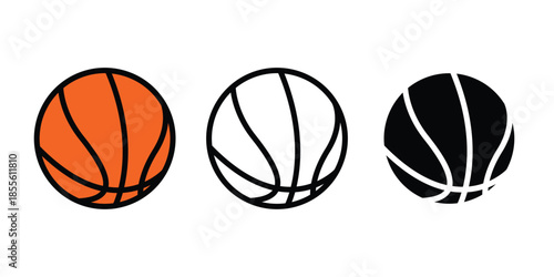 Basketball Ball Icons in Color, Outline, and Solid Style. Basketball Sport Ball Icon Set