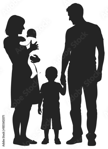 Black silhouette of a family with a baby and two children white