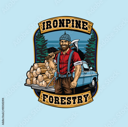 illustration of lumberjack mascot hold the axe