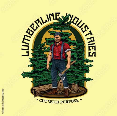illustration of lumberjack mascot hold the axe