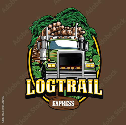 Illustration of a truck loaded with wood can be used as a logo design and template.