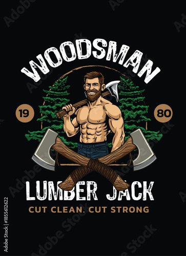  illustration of muscular lumberjack for tshirt design