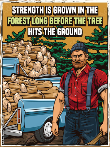 Lumberjack poster design quotes with vintage style