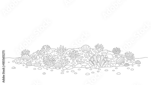 Underwater Line Art Low Horizon Coral Field Background