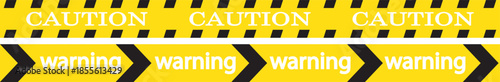 Yellow and black danger tape set. Caution warning tape in yellow red black diagonal stripes road line. hazardous warning tape. Seamless barrier. Abstract warning lines for police, accident, under cons