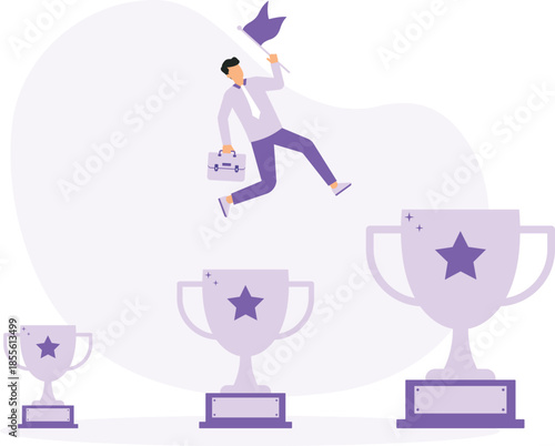 Small win or achievement to motivate to achieve bigger goal, strategy or inspiration to success, victory or win award concept
