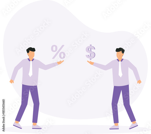 Investment profit earnings, interest rate or dividends percentage, offer discount or sale, income tax or make money concept
