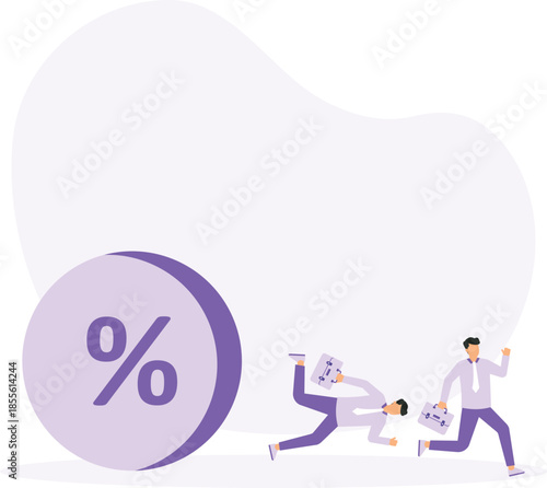 Inflation or interest rate causing economic recession, tax or loan payment trouble, stock market and crypto currency crisis concept

