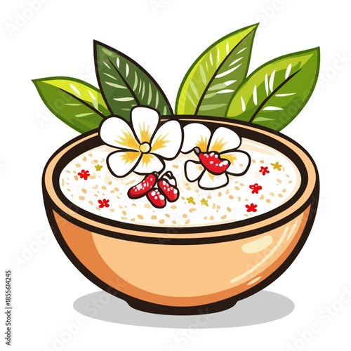 jasmine rice porridge, thailand, songkran festival, festival, food, vector, transparent background, flower, bowl, fresh, beauty, healthy, meal, rice, ingredient, health, vegetarian, nutrition