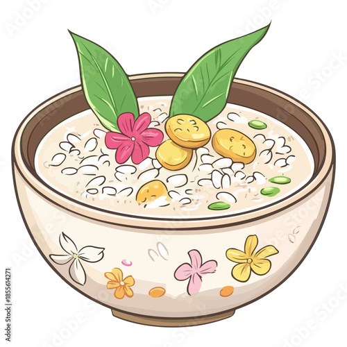 jasmine rice porridge, thailand, songkran festival, festival, food, vector, transparent background, flower, bowl, fresh, beauty, healthy, meal, rice, ingredient, health, vegetarian, nutrition