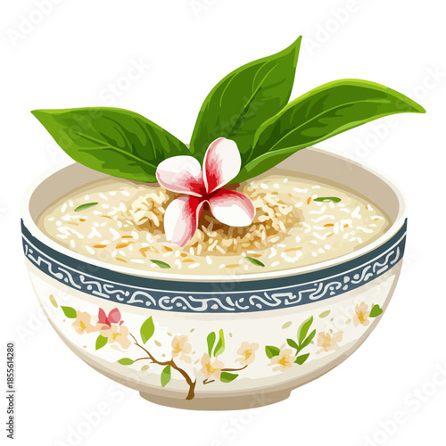 jasmine rice porridge, thailand, songkran festival, festival, food, vector, transparent background, flower, bowl, fresh, beauty, healthy, meal, rice, ingredient, health, vegetarian, nutrition