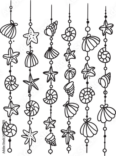 Hanging Sea Summer Ornament Vector – Coastal Beach Decorations, Ocean-Themed Hanging Elements, and Tropical Holiday Illustration Artwork