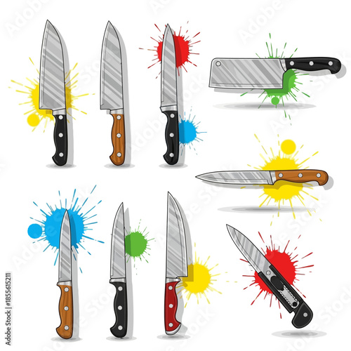 Collection of various sharp kitchen knives.
