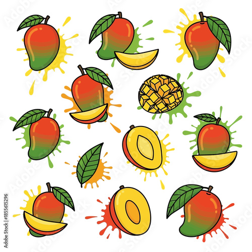 Colorful cartoon mango fruit illustration.