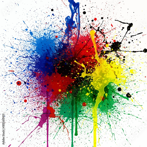 Colorful paint splatters on white background 1.