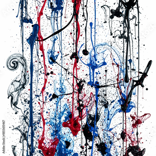 Colorful paint splatters on white background.