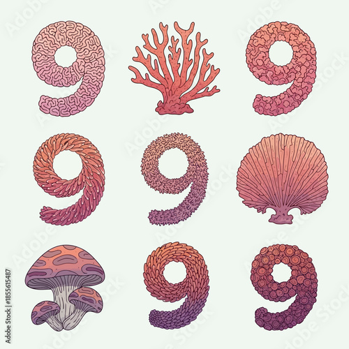 Coral and mushroom marine life forms.