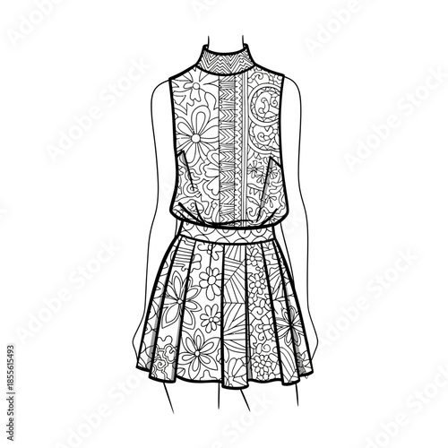 Detailed drawing of a floral dress.