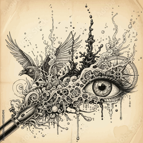 Detailed eye with creative artistic designs.