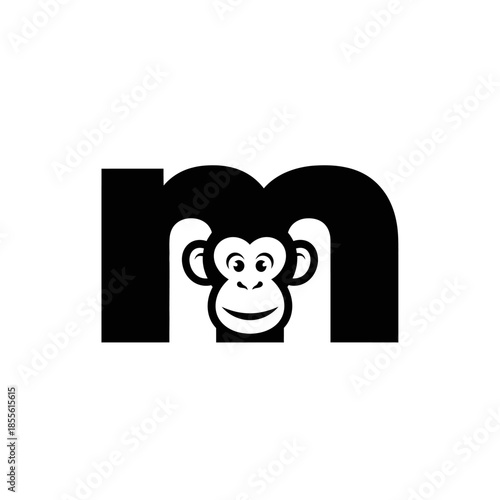 Black Monkey Face Logo Design Element.