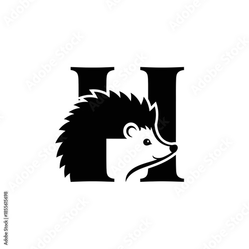 Hedgehog Silhouette Inside Letter H Logo.
