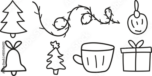 christmas hand drawn doodle on white background