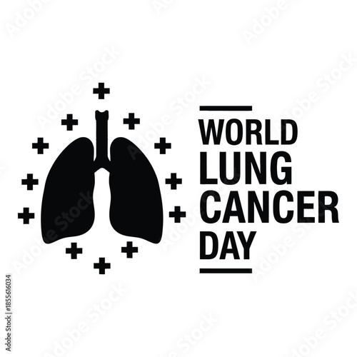 World Lung Cancer Day awareness campaign illustration with human lungs and plus signs isolated