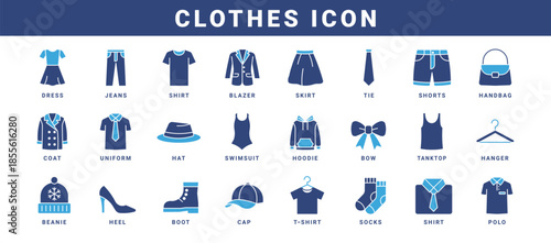 Clothes Icon Set, Fashion and Apparel Symbols Collection, Clothing Accessories and Outfit Elements Concept, Vector Illustration .
