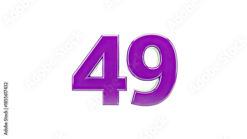 3D Purple Number 49 with Glossy Finish on transparent background
