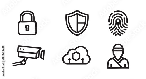 Security System Icons Digital Safety and Surveillance Technology Illustration