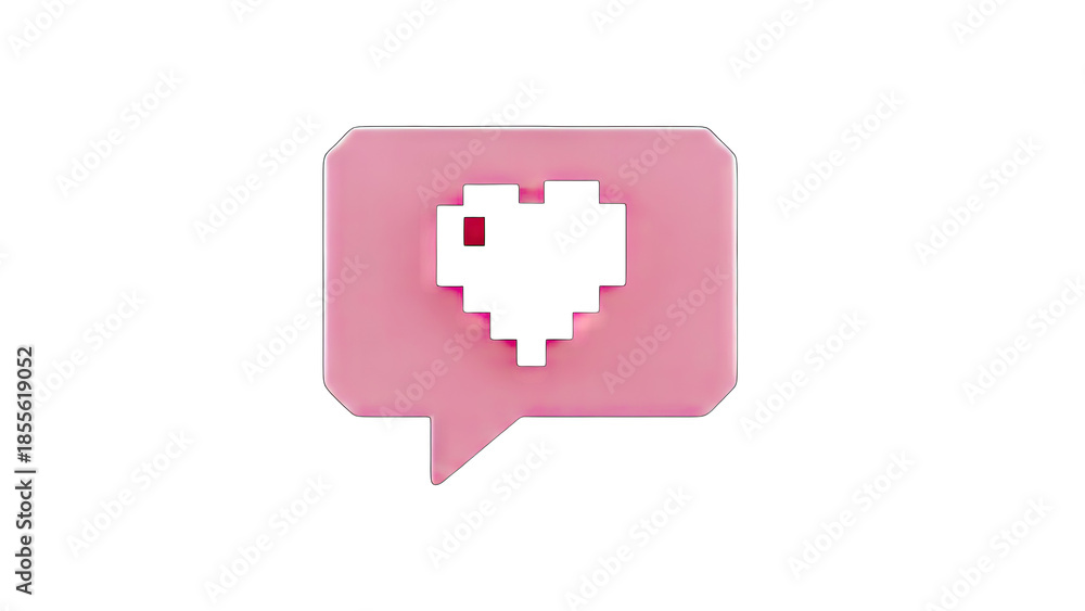Obraz premium 3D Pixel Heart in Pink Speech Bubble Icon on transparent background