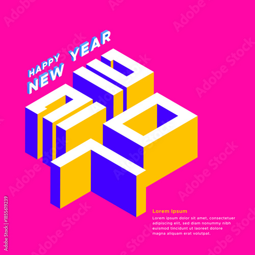 Year 2027. Happy New Year 2027 Celebration banner with 3D typography. Modern minimalist design on a clean pink background. Vector art. 2027 New Year celebration poster. perfect for creative agency gre