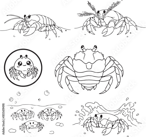 A delightful collection of cute crab illustrations for a children's coloring page