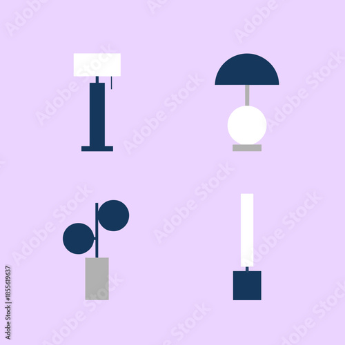 Collection of modern floor and table lamps with minimalist design, interior home decor and lighting furniture icons for room styling