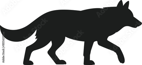 Black silhouette of a walking fox on a white background