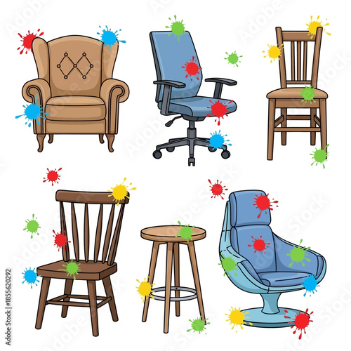 Collection of various office chairs furniture.