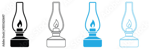 Set of colorful oil lamp icons in different styles and colors