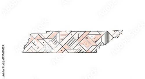 Map of the state of Tennessee filled with an artistic geometric pattern in soft peach and grey tones for modern regional design concepts.