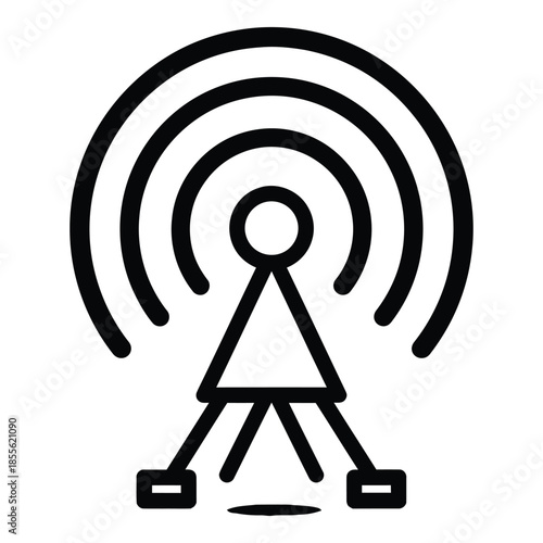 Simple flat design wireless router icon with signal waves isolated on transparent background