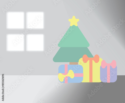 Cute room party with chrismas tree with gifts vintage design