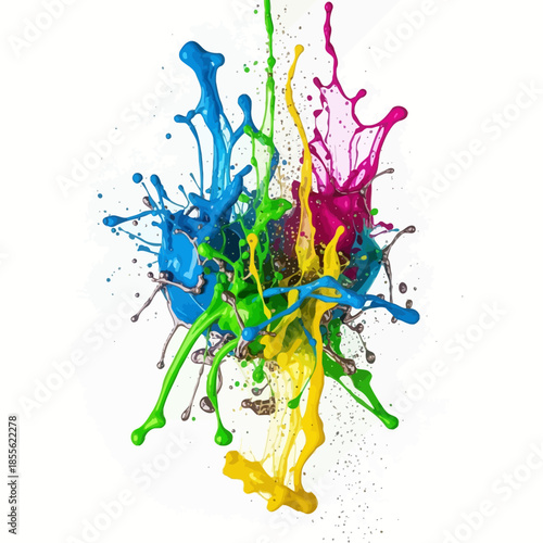 Colorful paint splashes on white.