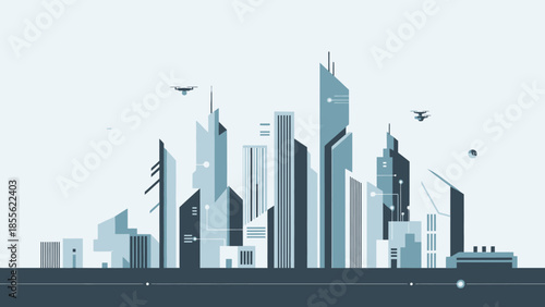 Skyline Silhouette: A contemporary cityscape stands against a muted backdrop, showcasing modern architectural marvels. It highlights the urban design of the structures.