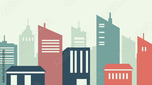 Urban Silhouette: An abstract representation of a modern city skyline, featuring a range of colorful buildings.