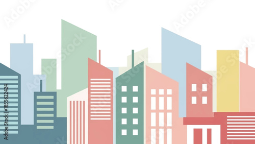 Cityscape Silhouette in Pastel Tones: A minimalist illustration of a cityscape, featuring buildings in soft pastel hues, creating a clean and modern aesthetic.