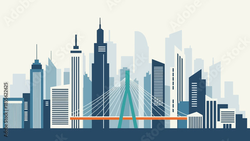 Urban Skyline: A modern cityscape showcases a harmonious blend of architecture, with towering skyscrapers and elegant bridges. It exudes a sense of innovation and progress.