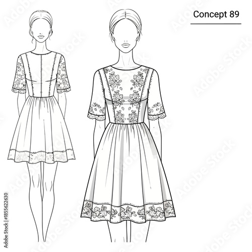 Fashion design of two dresses.