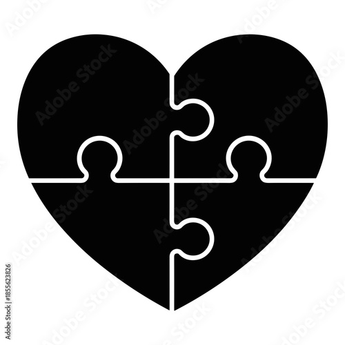 Black silhouette of a heart shape composed of four interlocking puzzle pieces